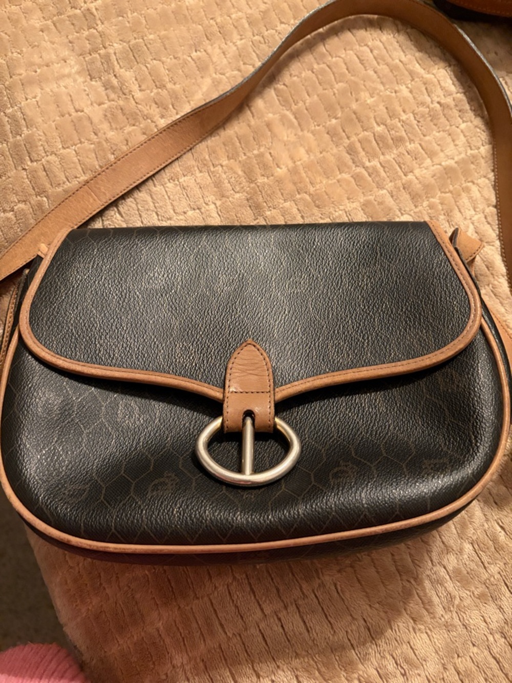 Dior vintage Crossbody Bag with Tan Trim and Silver Ring